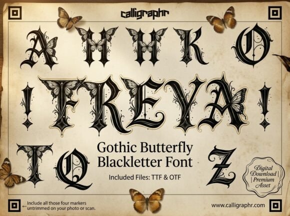 Freya: A Gothic Butterfly Blackletter for Dark Enchantment